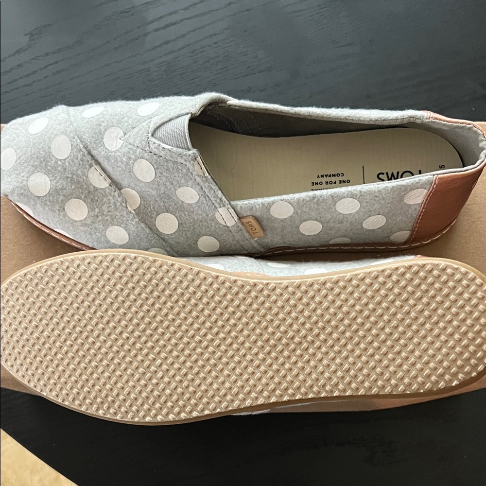 TOMS Light Gray and White Polka Dot Flats